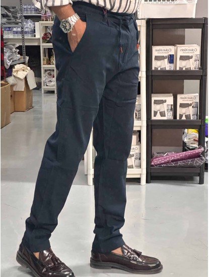 9358-LORA PİANO Lacivert Keten Pantolon
