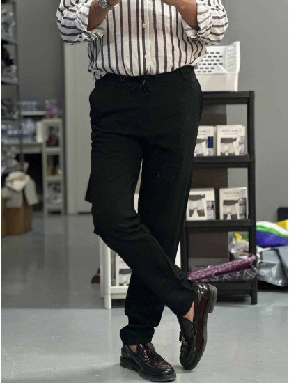 9359-LORA PİANO Siyah Keten Pantolon