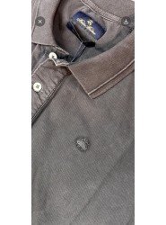 9362-Brooks Brothers Antrasit Polo Yaka Yıkamalı Pamuk Kumaş Tshırt