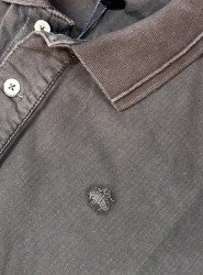 9362-Brooks Brothers Antrasit Polo Yaka Yıkamalı Pamuk Kumaş Tshırt