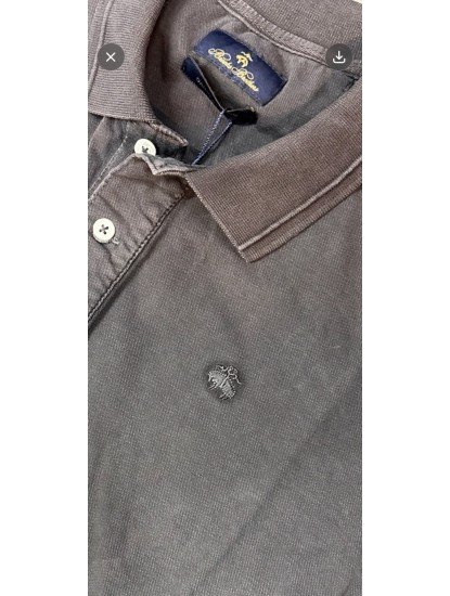 9362-Brooks Brothers Antrasit Polo Yaka Yıkamalı Pamuk Kumaş Tshırt