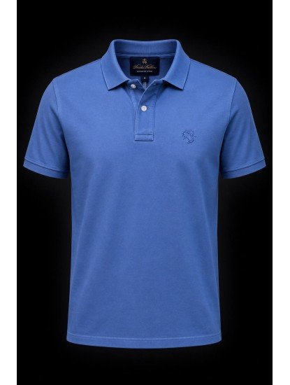 9363-Brooks Brothers Mavi Polo Yaka Yıkamalı Pamuk Kumaş Tshırt