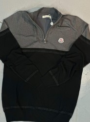 9111-Monchler Antrasit Yarım Fermuarlı Dik Yaka Triko
