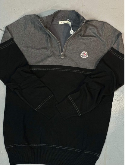 9111-Monchler Antrasit Yarım Fermuarlı Dik Yaka Triko