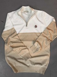 9110-Monchler Bej Yarım Fermuarlı Dik Yaka Triko