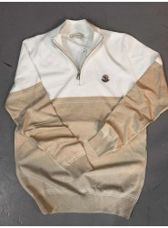 9110-Monchler Bej Yarım Fermuarlı Dik Yaka Triko