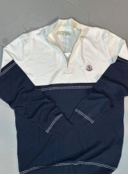 9112-Monchler Lacivert Yarım Fermuarlı Dik Yaka Triko