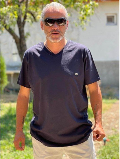 12206-LCST Lacivert Erkek Kısakol Battal  Tshirt V Yaka Timsah Nakış