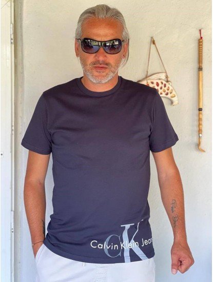 12212- CK Lacivert Erkek Kısakol Tshirt Ön Belde Baskılı