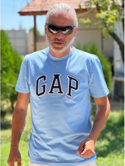 12224-Gap Buz Mavisi Biyeli Tshirt