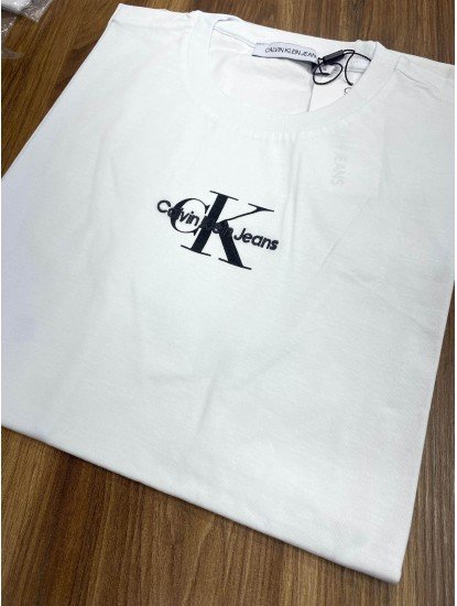 12265-CK Beyaz Önü Siyah Bskılı Bisiklet Yaka Tshirt