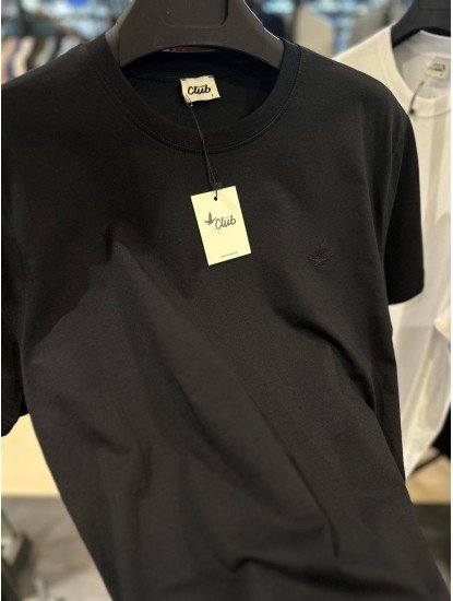 12283-BYMN Siyah Tona Ton Logolu Bisiklet Yaka Tshirt