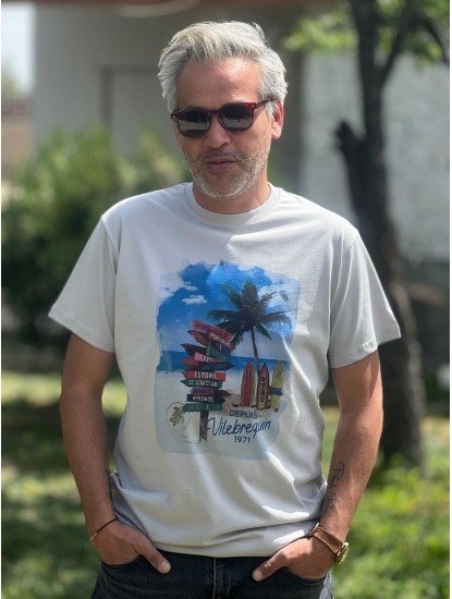 12319-VLBQN Baskılı Gri Bisiklet Yaka Tshirt