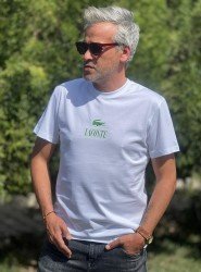 12328-LCST Beyaz Önü Yeşil Baskılı Bisiklet Yaka Tshirt