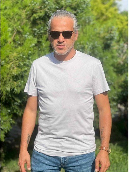 12383-JC Gri  Bisiklet Yaka Tshirt