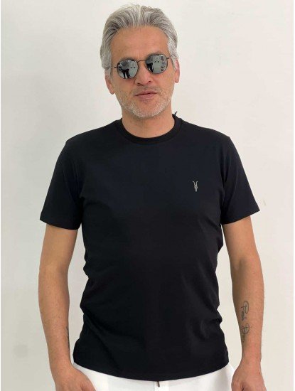 12385-ALSNT Siyah  Bisiklet Yaka Tshirt