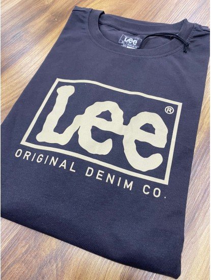 12396-LEE Antrasit Önü Baskılı  Bisiklet Yaka Tshirt