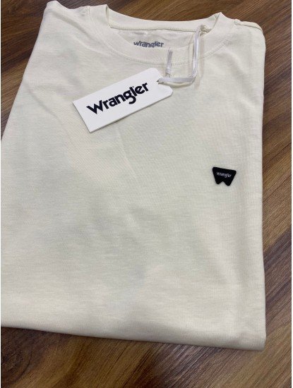 12398-Wrangler Krem Üzerine Sihay Bez Logolu Regular Fit Bisiklet Yaka Tshirt