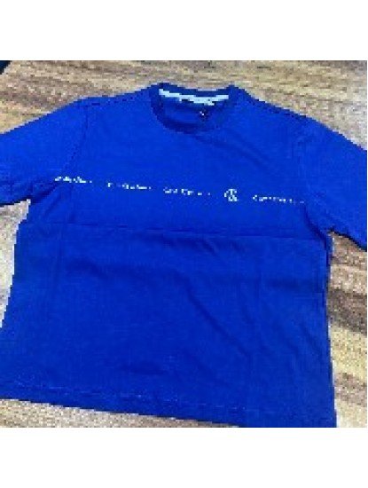 12421-CK İndigo Baskı Logo Yazılı Sıfır Yaka Tshirt