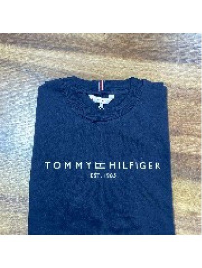 12425-TMY Koyu Lacivert Önü Baskı Logo Sıfır Yaka Tshirt