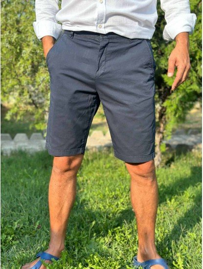 20033-Strellson Düz Lacivert Slim Fit Şort