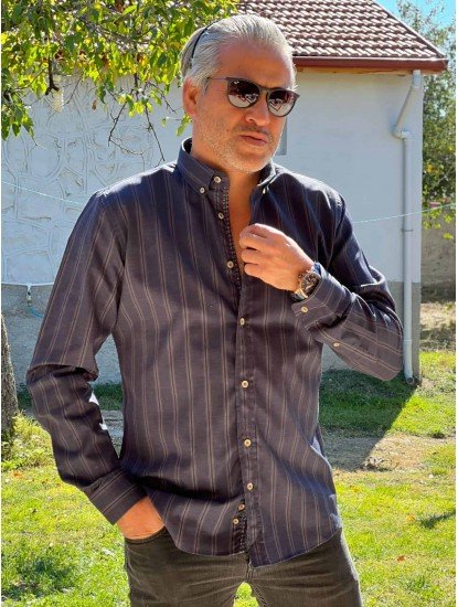 2232-TB Lacivert Çizgili Slim Fit Gömlek