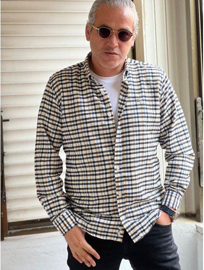 2243-LCST Ekru Ekoseli İnce Oduncu Slimfit Gömlek