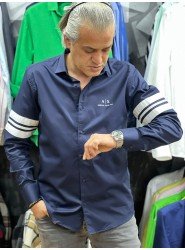 2320-ARMN Lacivert Gabardin Parçalı Slim Fit Gömlek