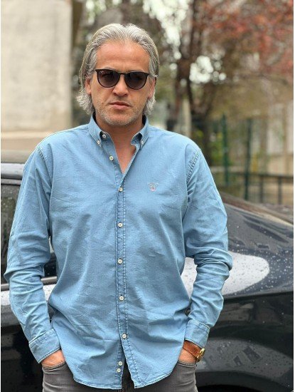 2361-GNT Slim Fit Mavi Kot Gömlek