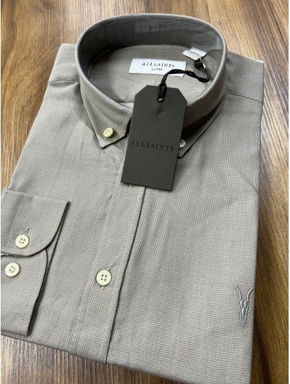 2368-ALSNT Bej Slim Fit Kendinden Dokulu Gömlek