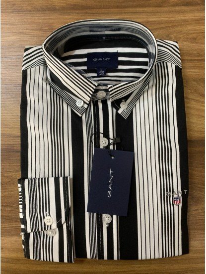 2370-GNT Comfort Fit Siyah İnce-Kalın Çizgili Gömlek