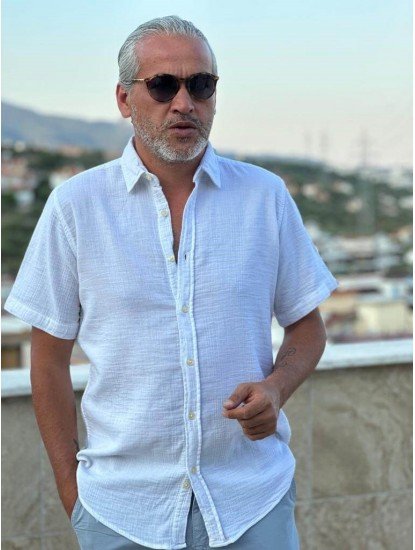 2420-VLBQN Beyaz Müslin Kısa Kol Gömlek