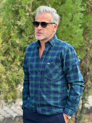 2475-LCST Slim Fit Yeşil Mavi Ekoseli Oduncu Gömlek