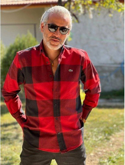 2476-LCST Slim Fit Kırmızı Siyah İnce Oduncu Gömlek