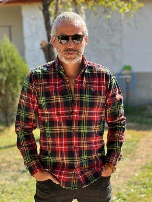 2478-LCST Slim Fit Siyah Yeşil Kırmızı Ekoseli İnce Oduncu Gömlek