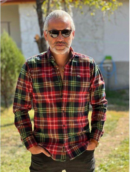 2478-LCST Slim Fit Siyah Yeşil Kırmızı Ekoseli İnce Oduncu Gömlek