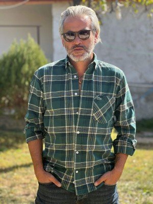 2503-LCST Slim Fit Koyu Yeşil Krem Ekoseli Cepli Oduncu Gömlek