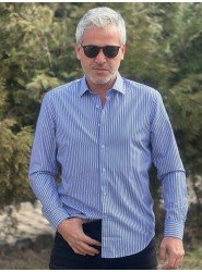 2557-Forsmen Mavi Beyaz Çizgili Slim Fit Gömlek