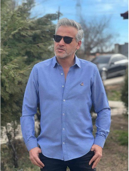 2559-Forsmen Mavi Slim Fit Gömlek