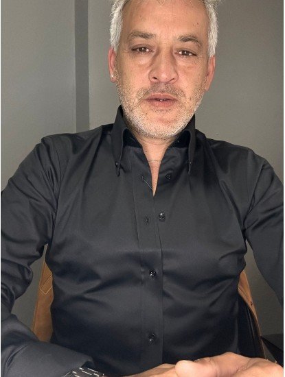 2561-Brıva  Siyah Dik Yaka Slim Fit Gömlek