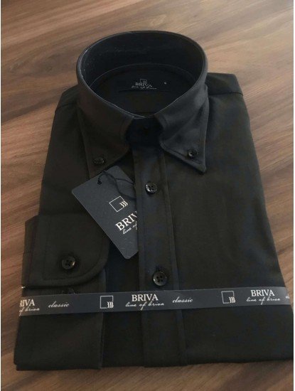 2561-Brıva Regular Fit Siyah Gömlek
