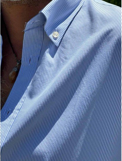 2612-Brıva Açık Mavi İnce Çizgili Slim  Fit Gömlek