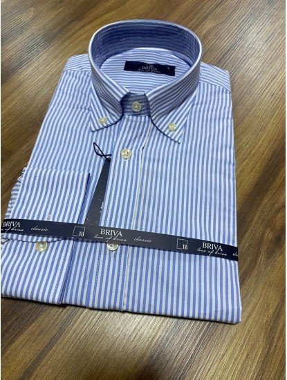2613-Brıva Açık Mavi Orta Çizgili Slim  Fit Gömlek