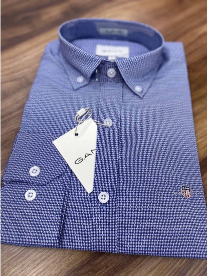 2695-GNT Mavi Desenli Comfort Fit Gömlek 