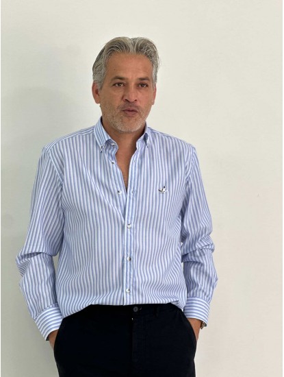2700-BYMN Mavi Taba Çizgili Comfort Fit Gömlek 