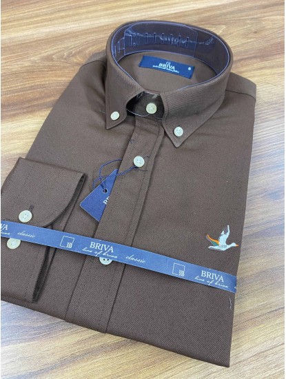 2735-Briva Kahverengi Slim Fit Gömlek 