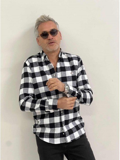2766-BYMN Siyah Beyaz Kareli Oduncu Comfort Fit Gömlek