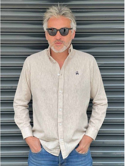 2771- Brooks Brothers Kemik Rengi  Regular Fit Keten Gömlek
