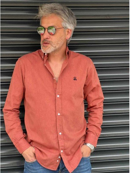 2775- Brooks Brothers Kiremit  Regular Fit Keten Gömlek