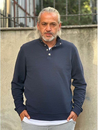 4154-Reiss Lacivert Çıtçıtlı Triko Sweath